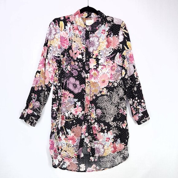 Anthropologie Maeve Autumnal Tunic Top Size XS Button Up Oversized Floral Boho - Picture 2 of 15